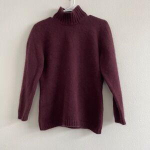 LL Bean Sweater Women M Burgundy Merino‎ Wool Angora Mock Neck Classic Casual